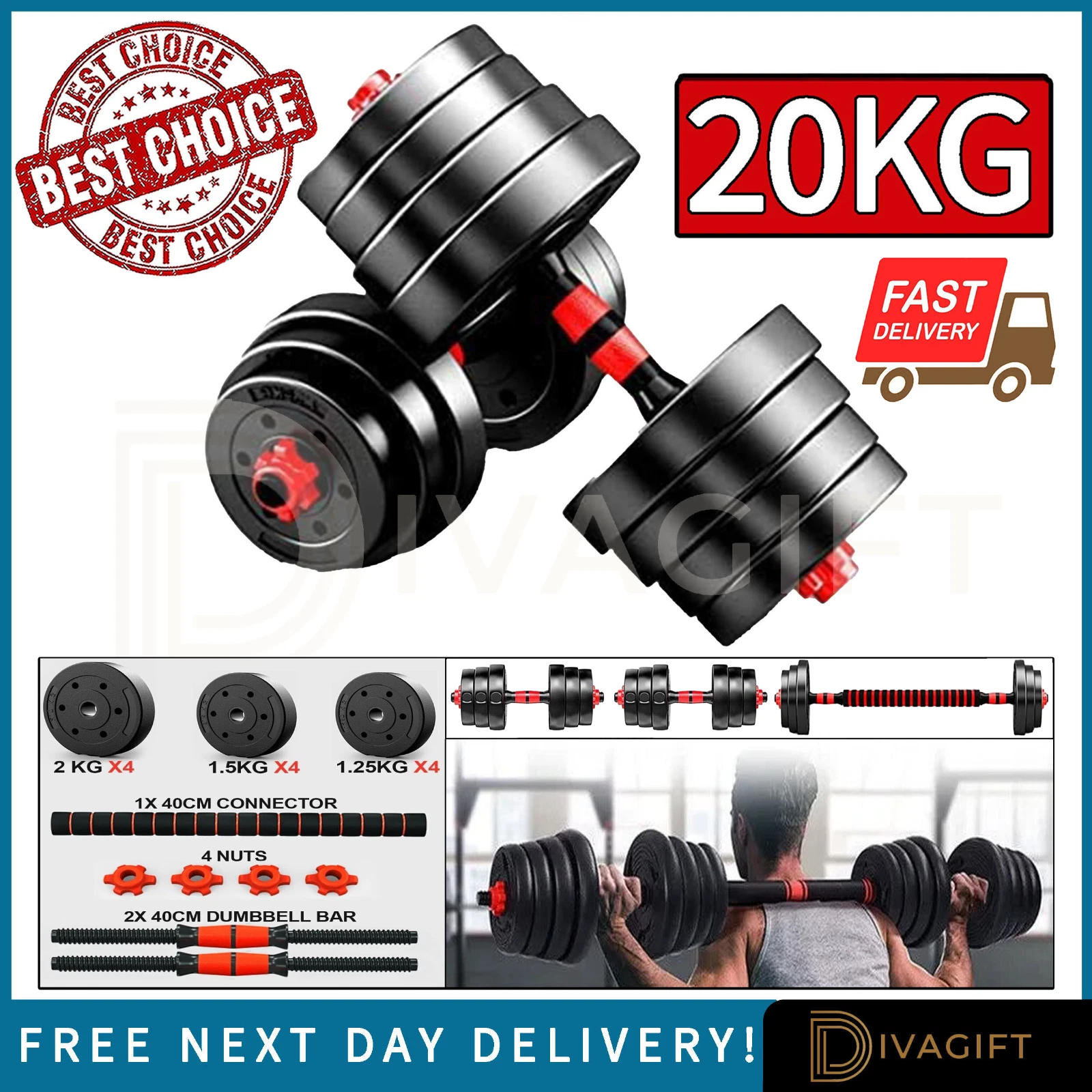 ADJUSTABLE DUMBBELLS SET 20KG WEIGHTS PAIR BARBELL HAND HOME FITNESS GYM WORKOUT
Opens in a new wind