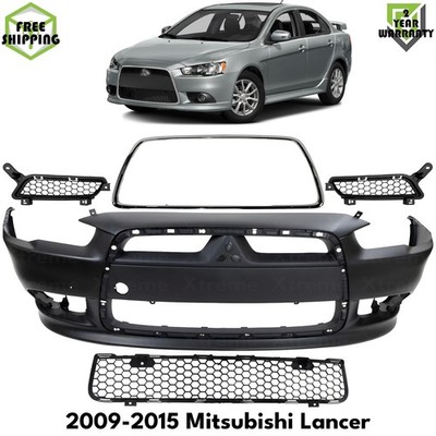 Front Bumper Cover Primed Plastic & Grille Assembly For 09-15 Mitsubishi Lancer