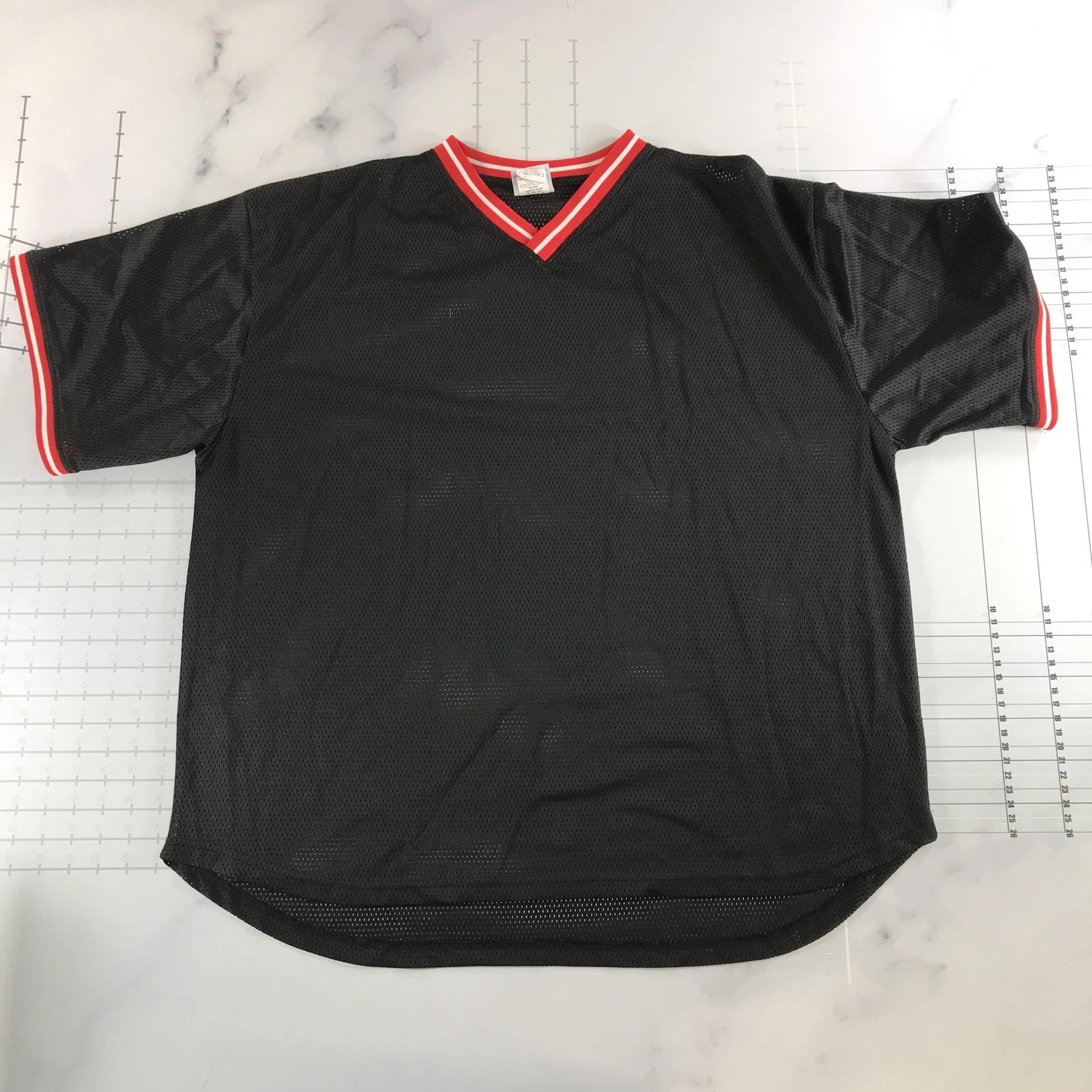 Vintage Champion Shirt Mens 2XL Black V-Neck Short Sleeve Athletic Jersey 90s