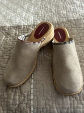 BURBERRY Beige Tan Suede Leather Wooden Clogs Slip On Shoes Size 9