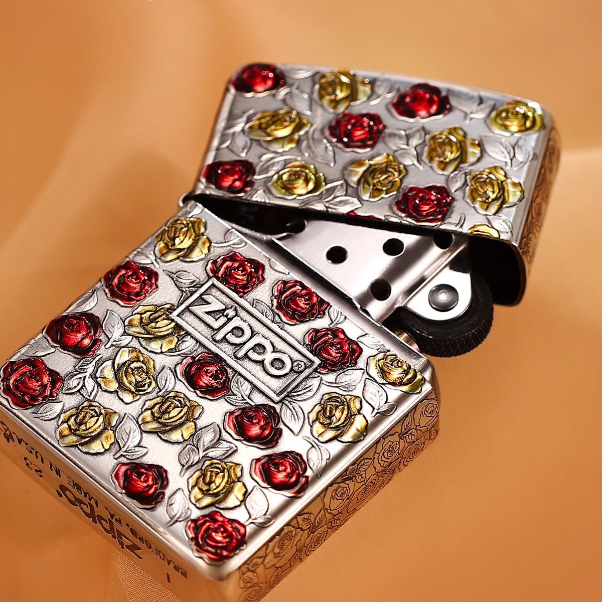 Zippo 99 Roses Armor Lighter Red & Gold Relief Floral Gift for Her