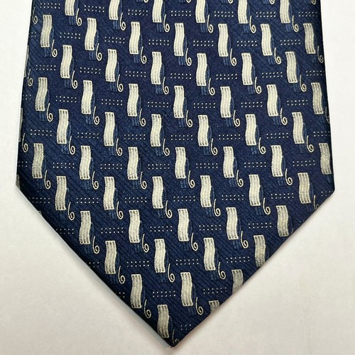 Stanley Blacker Mens Tie 100% Silk Geometric Navy Blue Silver Handmade Necktie - Picture 5 of 14