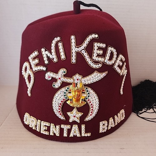 Vtg SHRINERS Beni Kedem Oriental Band - Hat, Tassel, Rhinestone - Sz 7-3/4