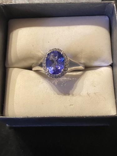 Blue Tanzanite Rhodium Over Silver Ring Dk Diamonds - Picture 2 of 4