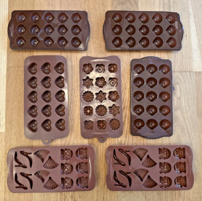 Sieben Silikon Schokolade, Eisform Schalen, Herzen, Muscheln, Schuhe, Sterne, Blumen