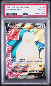 2020 Pokemon Snorlax V Full Art 197/202 Sword & Shield GEM MINT PSA 10