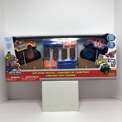 Iron Man vs Captain America Monster Truck Playset Friction Power Switch 'Em