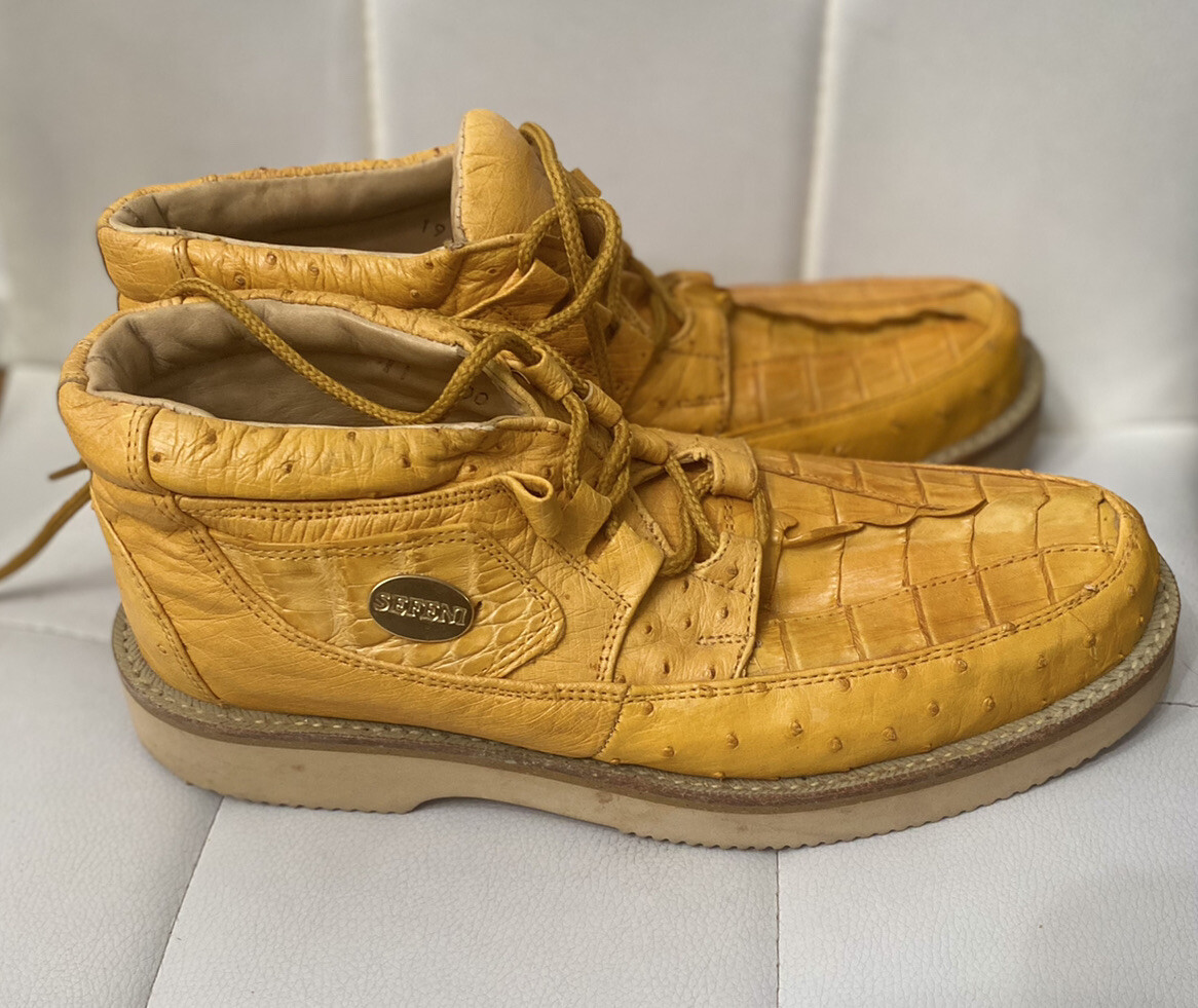 Sefeni alligator an ostrich casual shoes exotic Sefeni shoes made of ostrich & Caiman Ivory Skin size  main image 2
