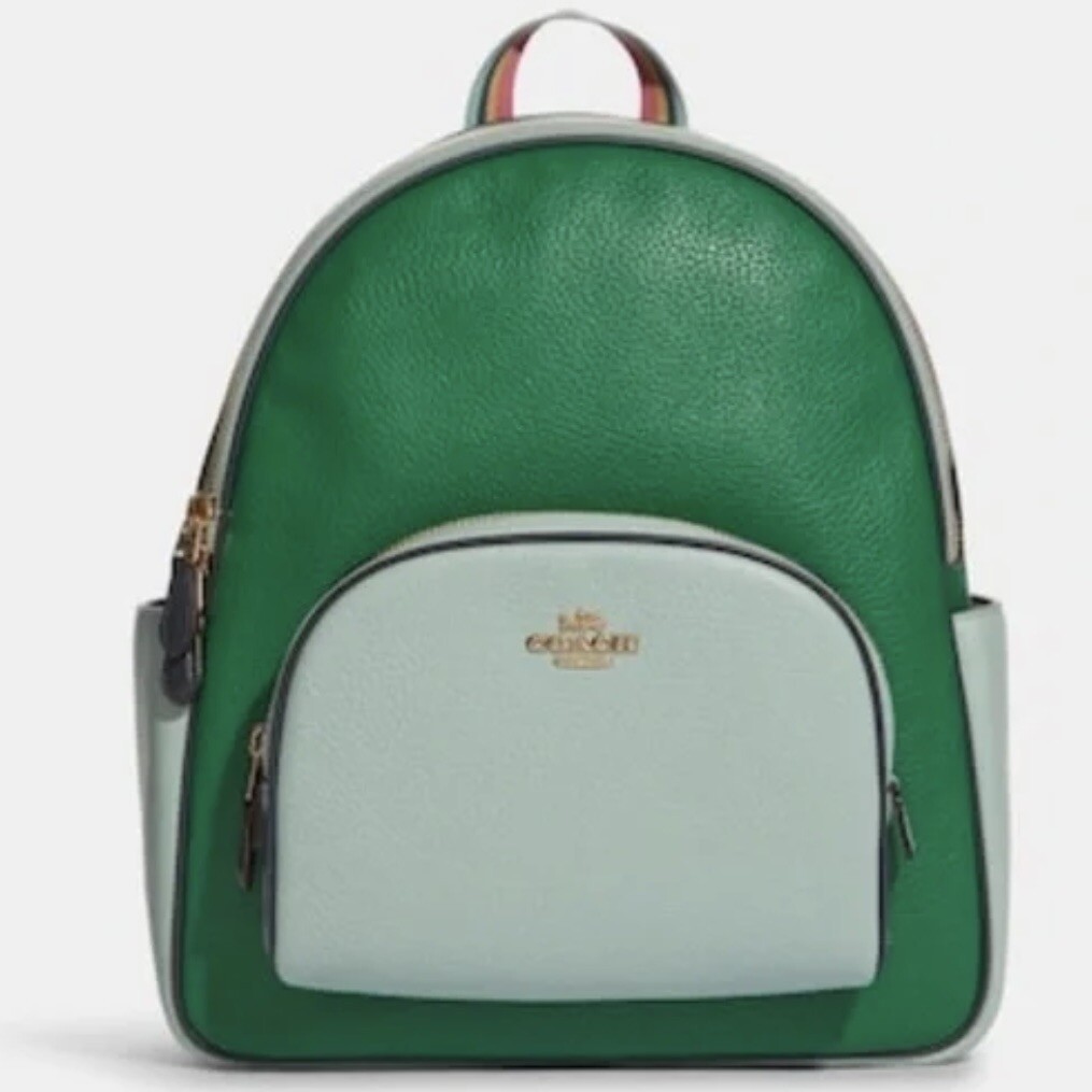Coach Court Colorblock Pebble Leather Backpack Green/Teal  display picture 1