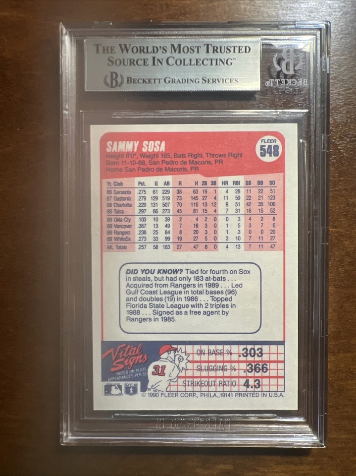 1990 FLEER SAMMY SOSA White Sox ERROR RC 548 Wrong Birthday On Back