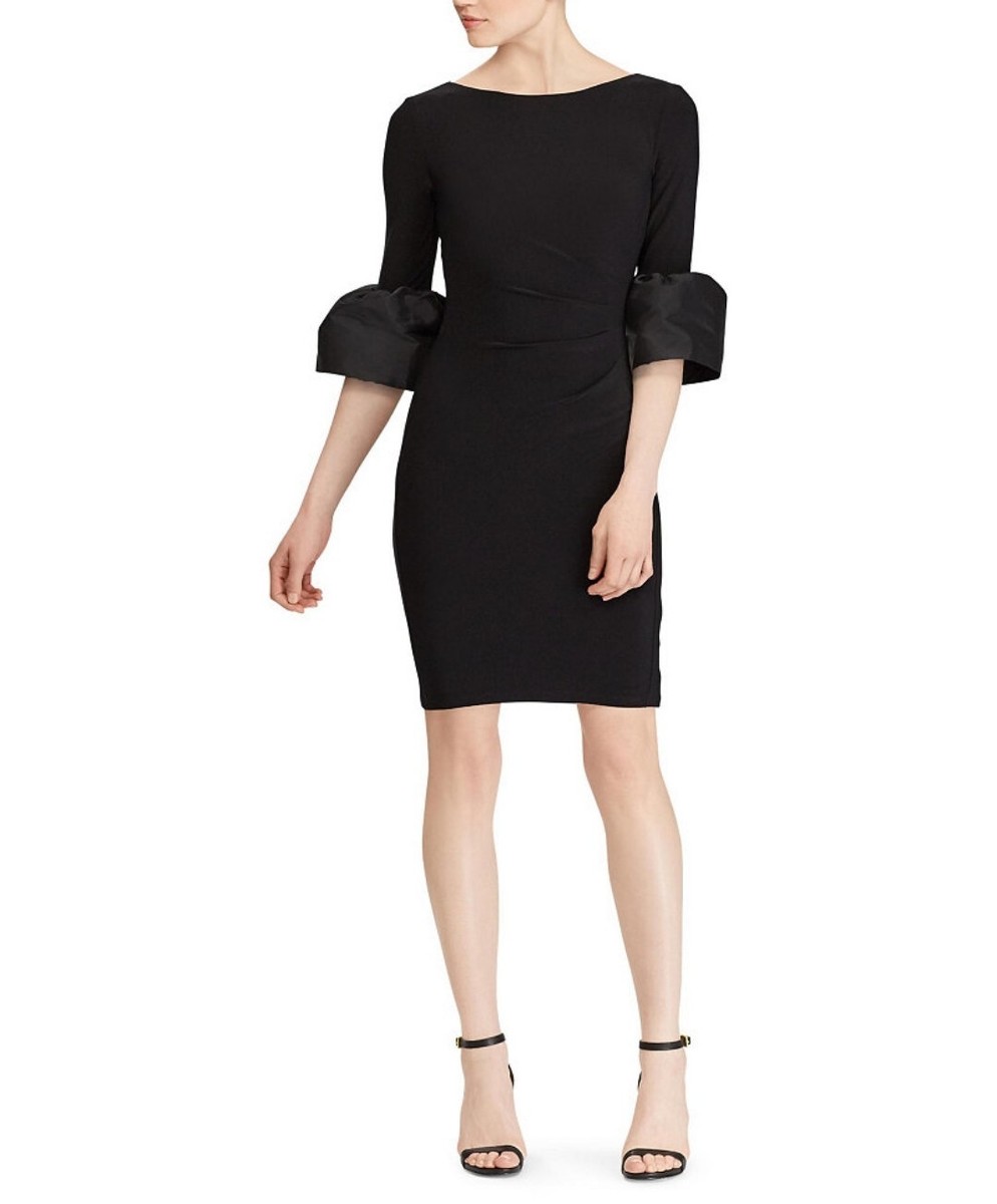 fitted jersey prom dress Ralph Lauren Women's Black Konatta Bell-Sleeve Pleated Size 4 Black burnt orange prom dress