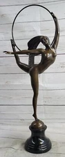 Art Deco Hand Made Nude Female Woman Bronze Sculpture Marble Base Figurine Sale