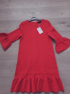 Ted Baker Peplum Bell Sleeve Knitted Dress Brit Red color size