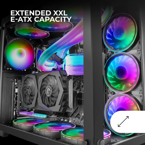 MCV3 Schwarz Custom XXL E-ATX Gaming Tower Front und Seitenfenster Gehärtetem... - Photo 3/7