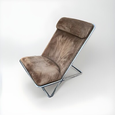 1960s Vintage Ward Bennett MCM Scissor Chair OG Brown Suede and Chrome