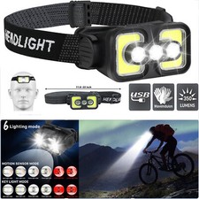 COB LED Headlamp USB Rechargeable Headlight Torch Work Lamp Bar Head Band Light