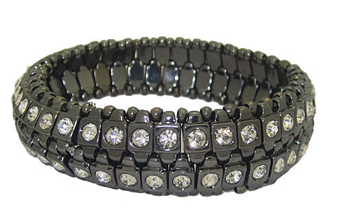 Chicos CZ Wide Bangle Bracelet black stretch 2 row quality fits all Chico New - Picture 1 of 3