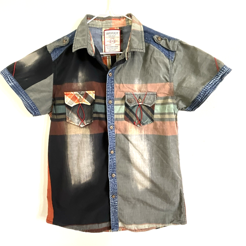 Seveneagle Distressed Plaid Button Up Shirt Western Designer Boys Size L