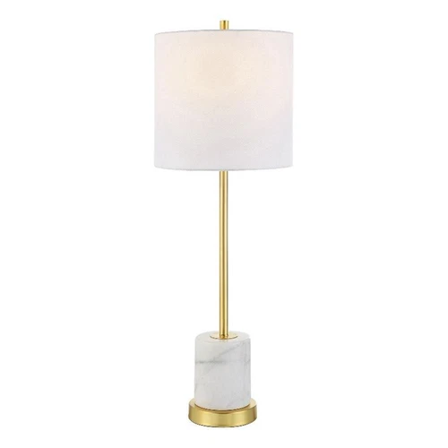 Uttermost Turret Transitional Marble Metal and Fabric Buffet Lamp in Brass/Gold - Picture 1 of 7