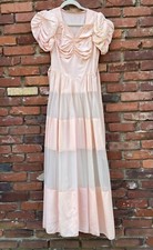 Vintage 1940s Pale Pink Acetate And Mesh Gown Puff Sleeves Dress Gown As Is