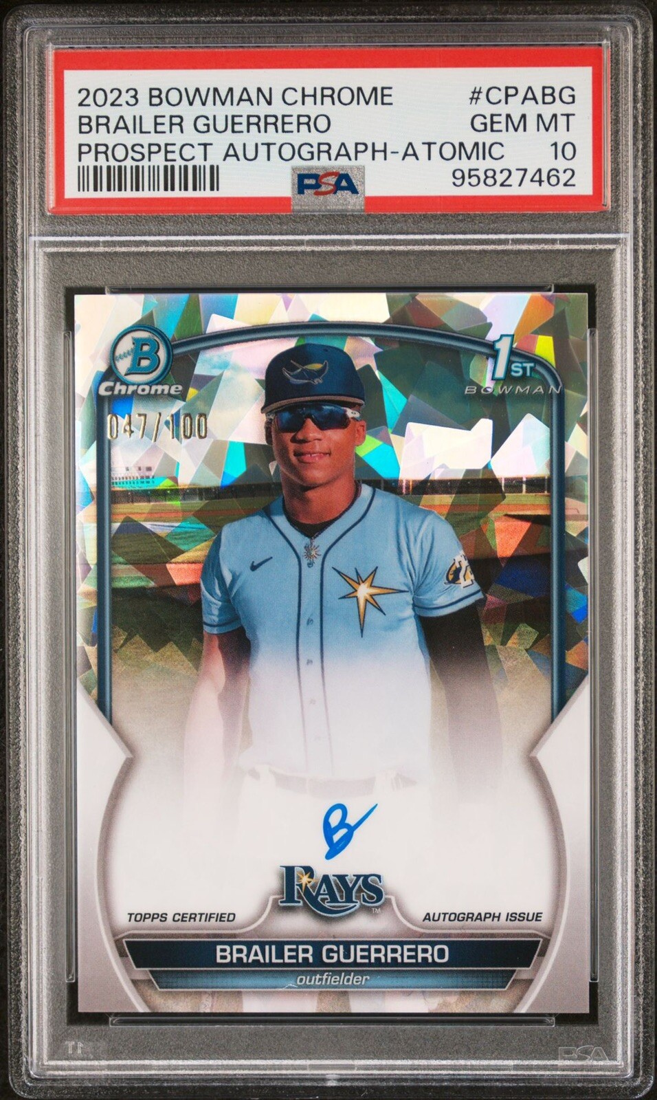2023 Bowman Chrome Atomic 1st Refractor Brailer Guerrero RC AUTO /100 PSA 10