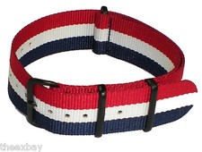 22mm 3 Ring Red White Blue Nylon Military Watch Band Strap Fits Luminox CASIO