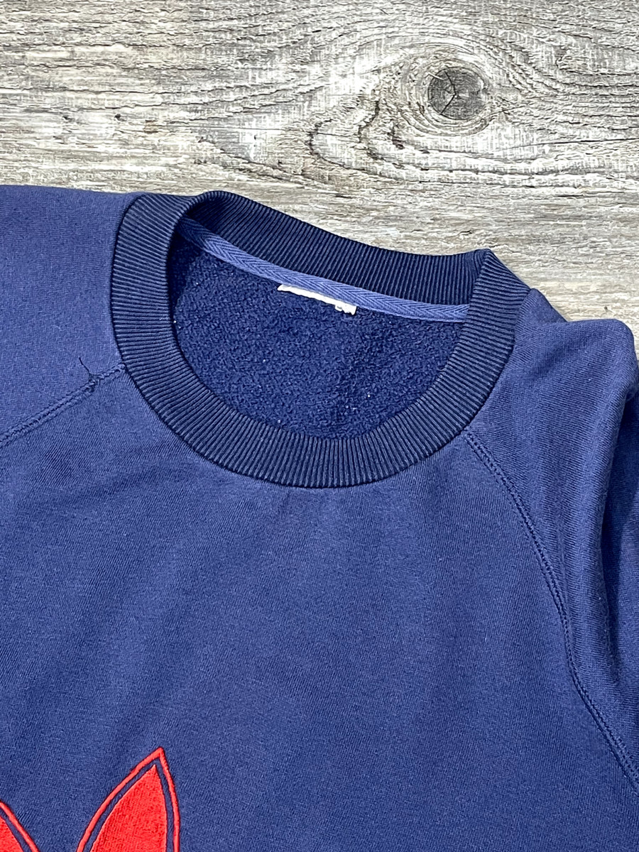 Vintage 80's Adidas Crew Neck Pullover Logo Sweatshirt Navy Blue Cut Tag L View 3