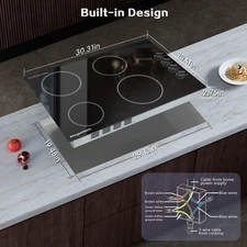 Amzgachfktch 30'' Built-in Electric Cooktop Ceramic Glass Stove  Knob Control