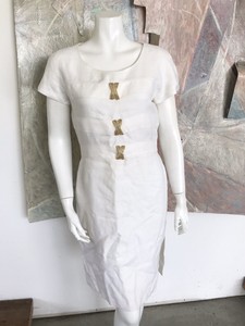 white linen short sleeve dress