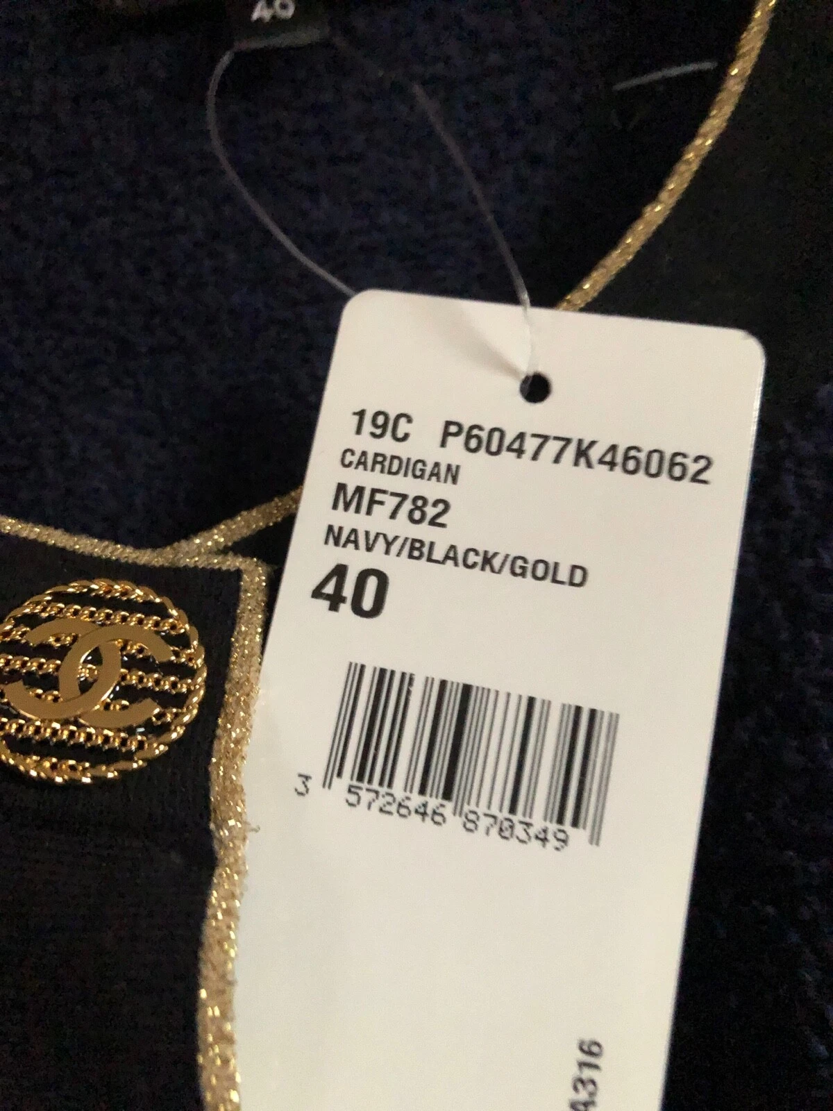 CHANEL 19C NUOVE ETICHETTE TWEED COTONE BLU GIACCA ORO CC BOTTONI FR40 FR38