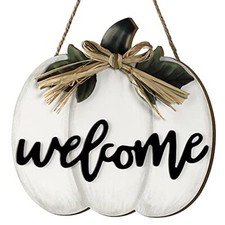 Fall Sign Thanksgiving Door Hanger Pumpkin Welcome Sign Wooden Pumpkin White
