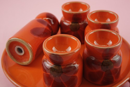 vintage Cortendorf Keramik Tablett orange Eierbecher Salzstreuer WGP - Bild 5 von 6