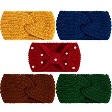 5 Pieces Winter Knit Headbands Chunky Knit Headbands,4 Elastic Turban Head,Wraps