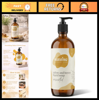 Natural Unscented Liquid Soap - Grass-Fed Beef Tallow Face, Body & Hand Wash - 1
