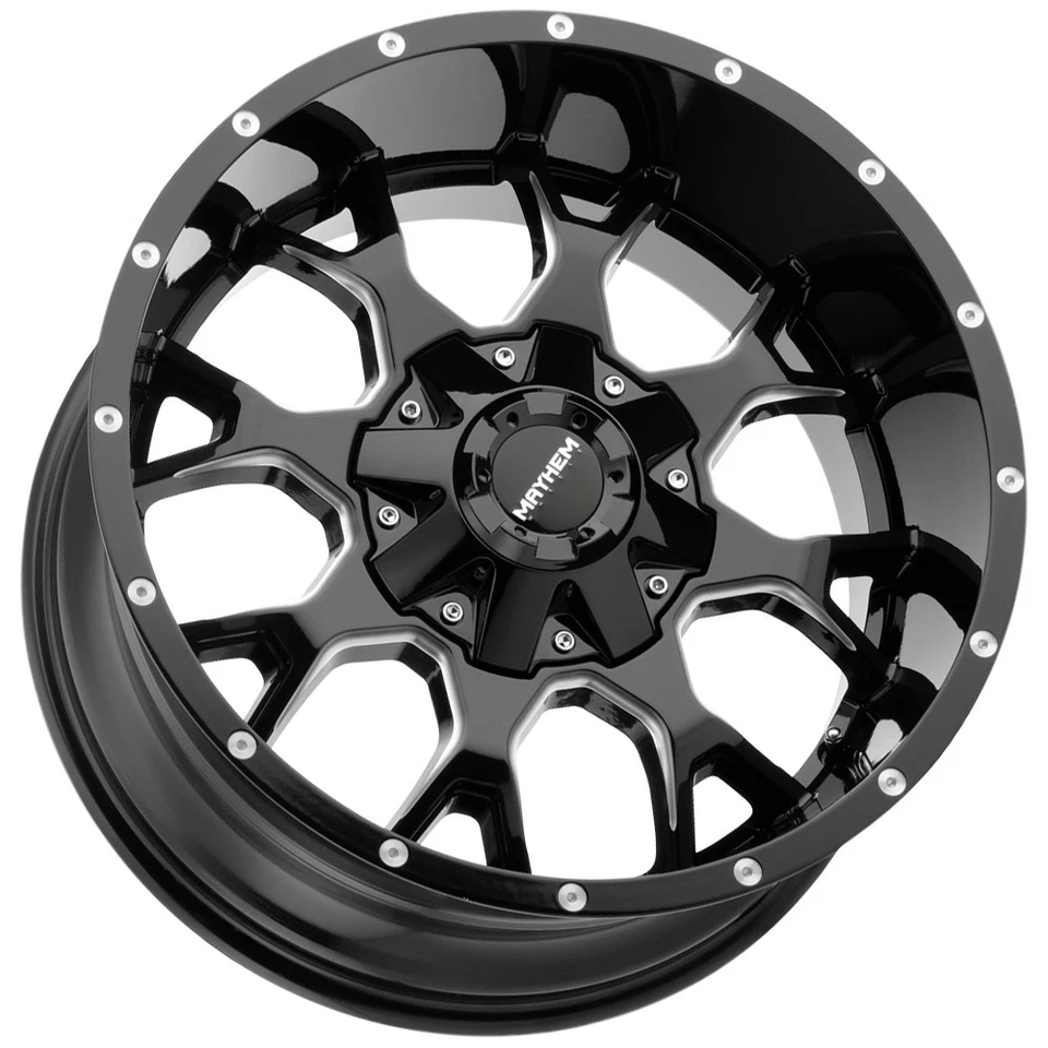 (Set-4) Mayhem 8015 Warrior 20x9 8x180 +18mm Black/Milled Wheels Rims 20" Inch Foto 3 de 4