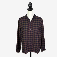 Rails Evereve Andie Plaid Button Down Shirt Size M Long Sleeve Ruffle Neck