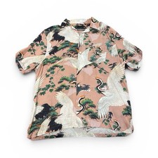 ALLSAINTS Men's L Relaxed Fit Short Sleeve Button-Up Pink Graphic Print