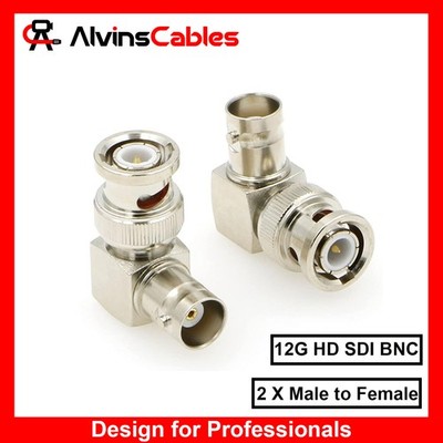 2 X Right Angle BNC Male to Female Connectors for 12G HD SDI BNC Cable Universal