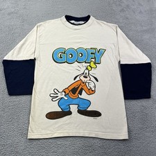 Vtg Goofy T-Shirt Mens Medium Graphic Print 3/4 Sleeve Made in USA Retro Disney