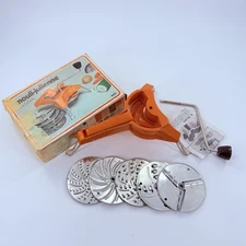 445 Mouli-Julienne 5 Disc Slicer Shredder Grater France Orange Vintage 70s