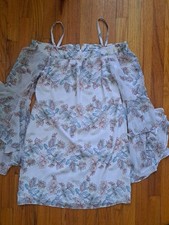 NWT S Kenzie Dress Womens 4 Floral Chiffon Fairy Cottage Boho Off Shoulders Airy