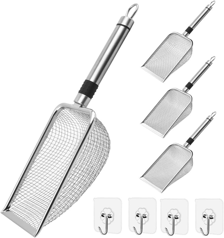 XPJBKC Katzenklo Schaufel 4er Set Edelstahl - Verschiedene Maschenweiten 2-5mm