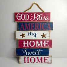 God Bless America My Home Sweet Home 4th of July Sign Americana Wall Hanging