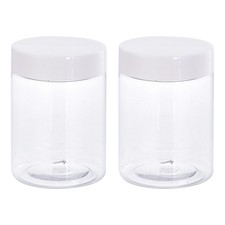Round Plastic Jar with White Screw Top Lid 10oz/ 300ml Container 2Pcs