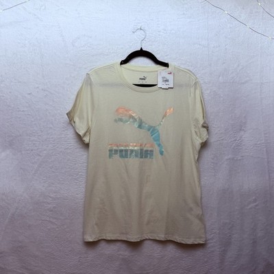 Puma Womens Cream Classic Iconic Graphic Logo Short Sleeve Crew Neck T-Shirt XL