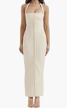 House of CB Mia halter stretch crepe sheath long cocktail dress size small ivory