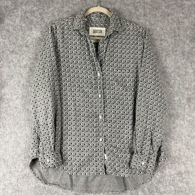 Grayson The Hero Top Womens 3 Medium Gray Heart Print Lyocell Button Up Soft