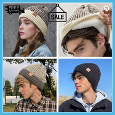 New Winter Hats Unisex Two-Tone Add Fur Lined Men And Women Fashion Warm Beanie