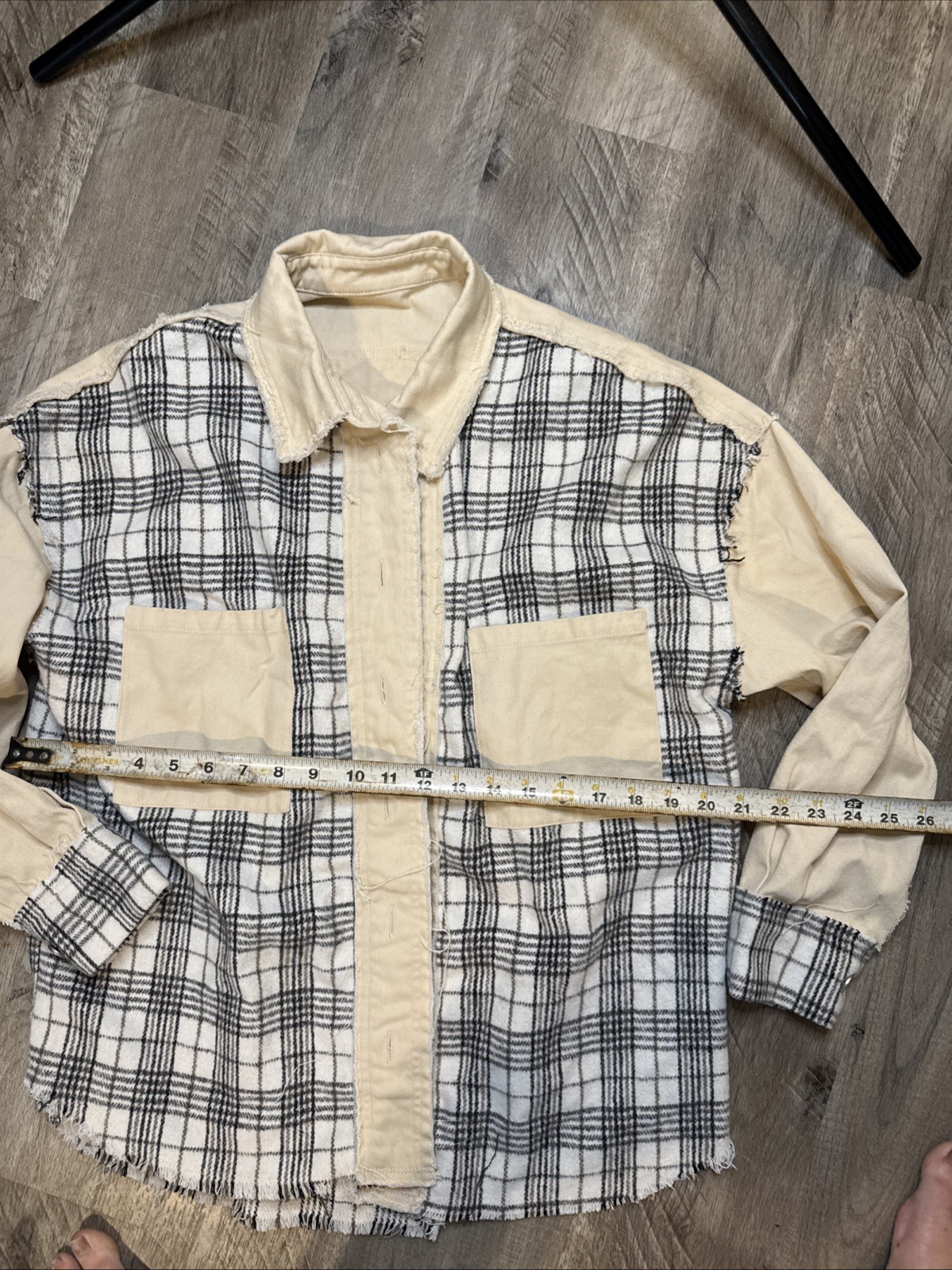 Distressed Raw Edge Plaid Patchwork Denim Jacket … - image 7