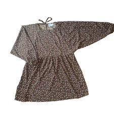 DAISY STREET Brown Floral Smock Mini Dress UK 16 Shirred Long Sleeve Boho Tie